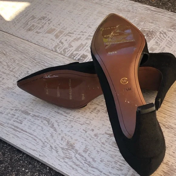 10 Crosby Dereck Lam Black Real Fur High Heels. d’Orsay Pumps, Size 7 1/2 NWOT - Picture 10 of 16